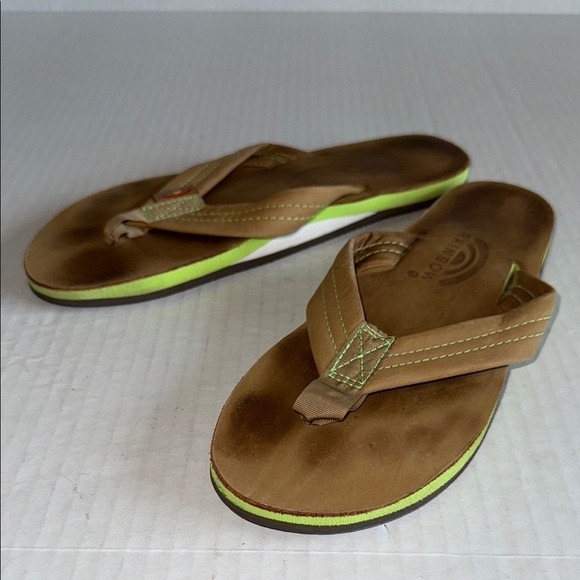 Rainbow Limited Edition Lime Green Stripe Single Layer Arch Support Flip Flops - Picture 1 of 8